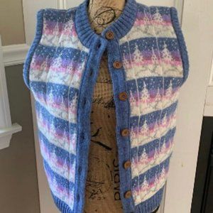 Vintage Susan Bristol 100% Pure Wool Double Knit Sweater Vest Winter Snow Small